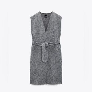 Zara Gray Sleeveless Belted Boucle Long Vest Size Medium